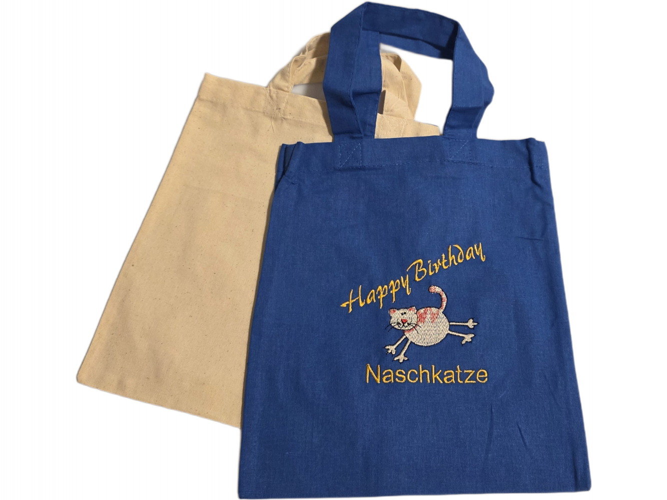 Kleine Baumwolltasche (Freundebuch, Halloween...) mit Namen & Motiv bestickt